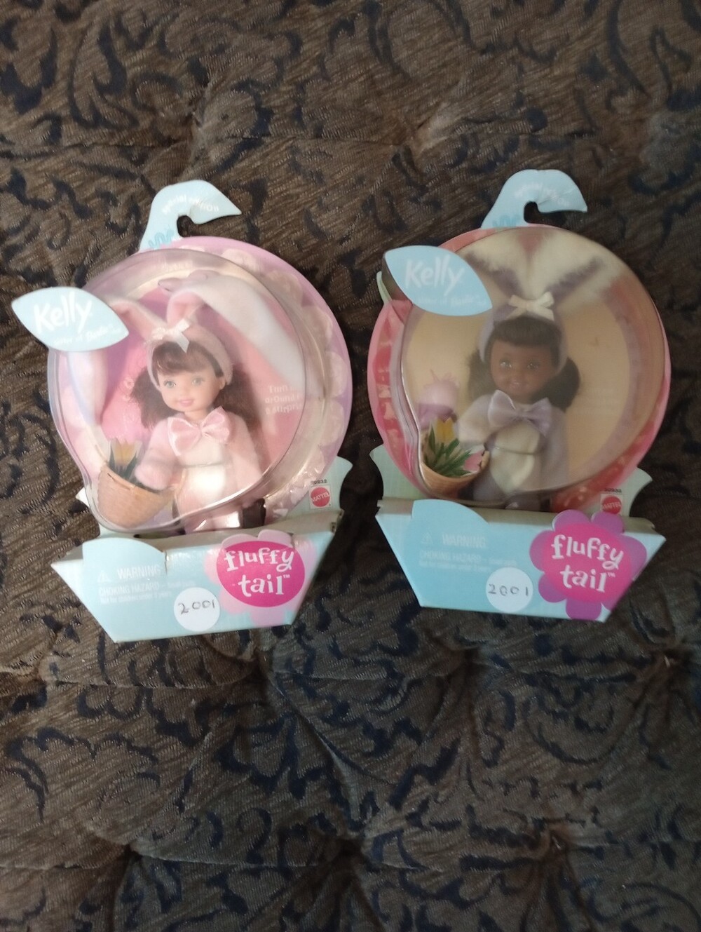 Lot Of 2 Barbie's Sister Kelly 4" Fluffy Tail Easter Dolls - New In Packages